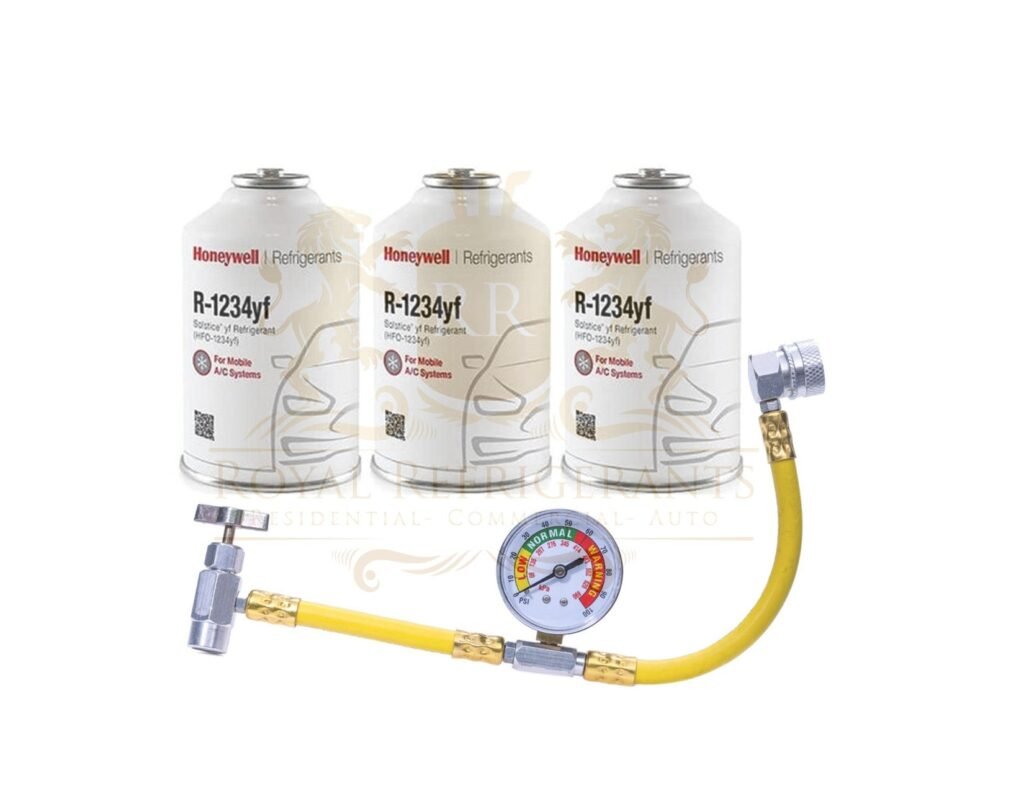 Honeywell Genuine 8oz R1234YF Refrigerant (3 8oz Cans) & Hose with Gauge